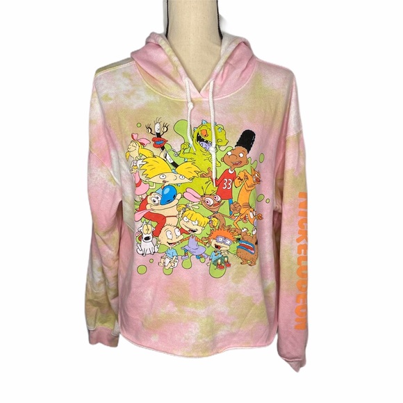 Tops - Nickelodeon 90s Cartoons Tie Dye Crop Hoodie